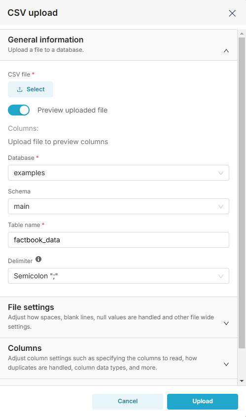 csv to db configuration