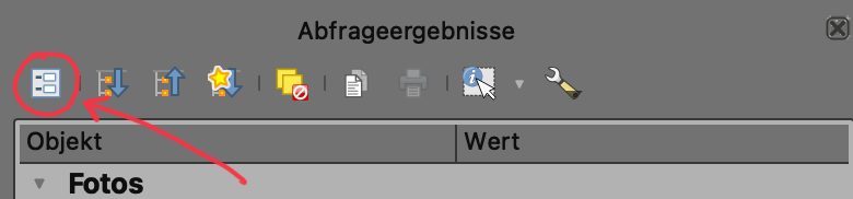Schaltfläche "Objektformular anzeigen" in den "Abfrageergebnissen"