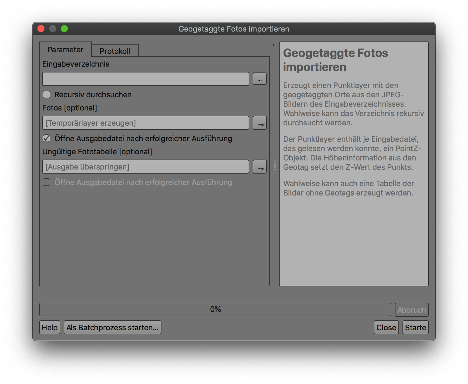 Dialog "Geogetaggte Fotos importieren"