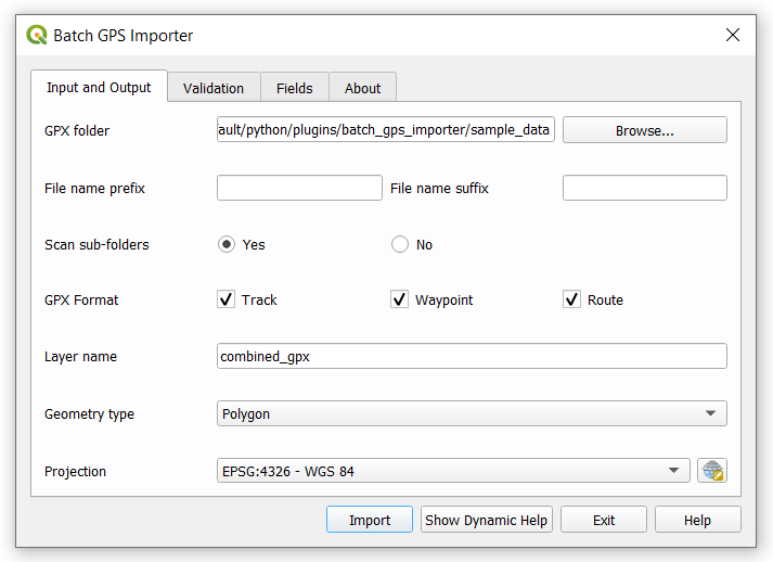 dialog des qgis plugins batch gps importer