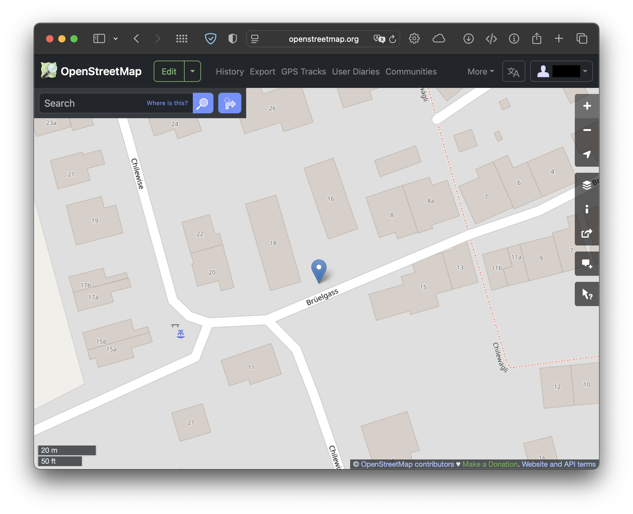OSM-Seite mit markiertem Hydranten