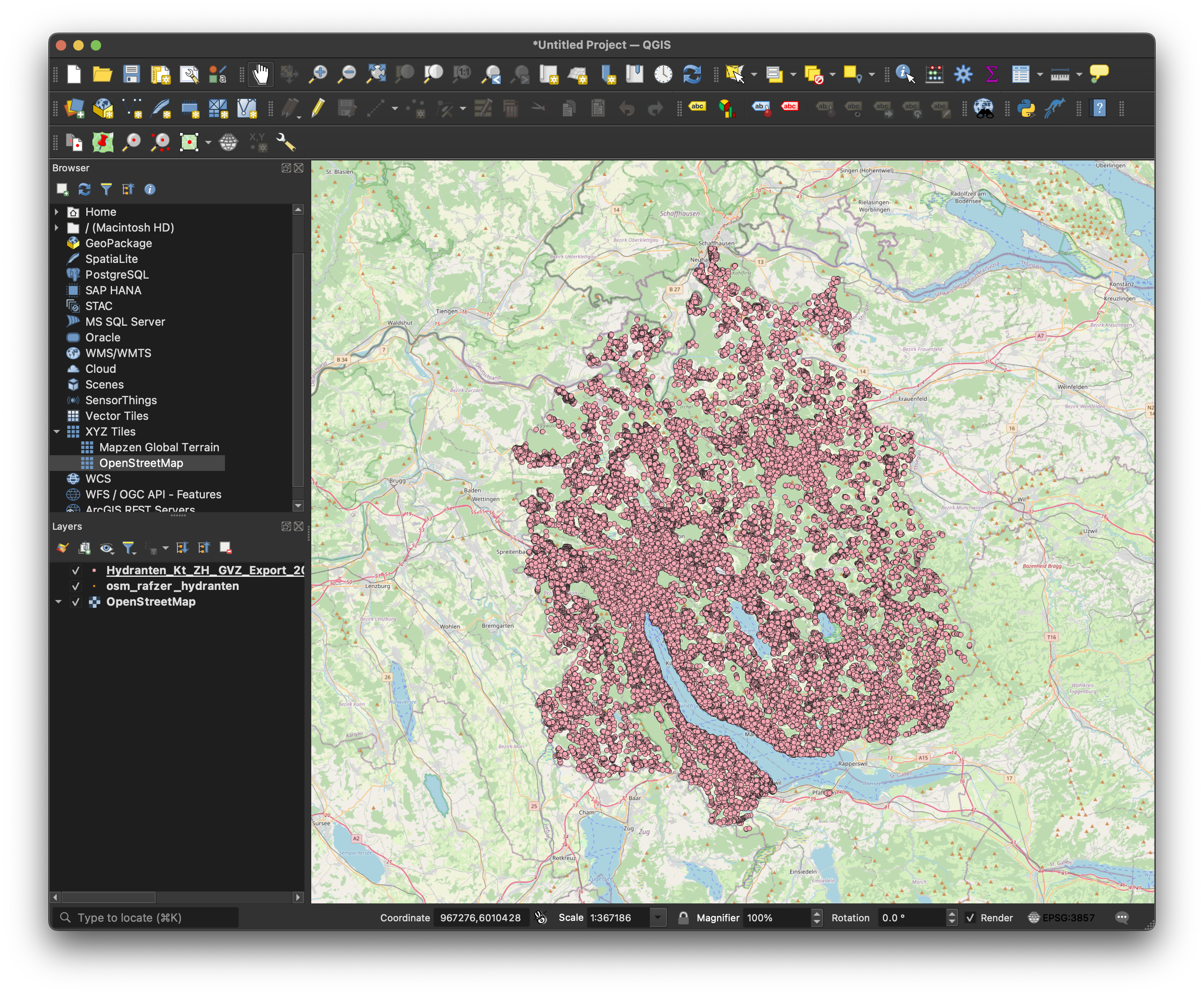 QGIS-Fenster nach Datenimport