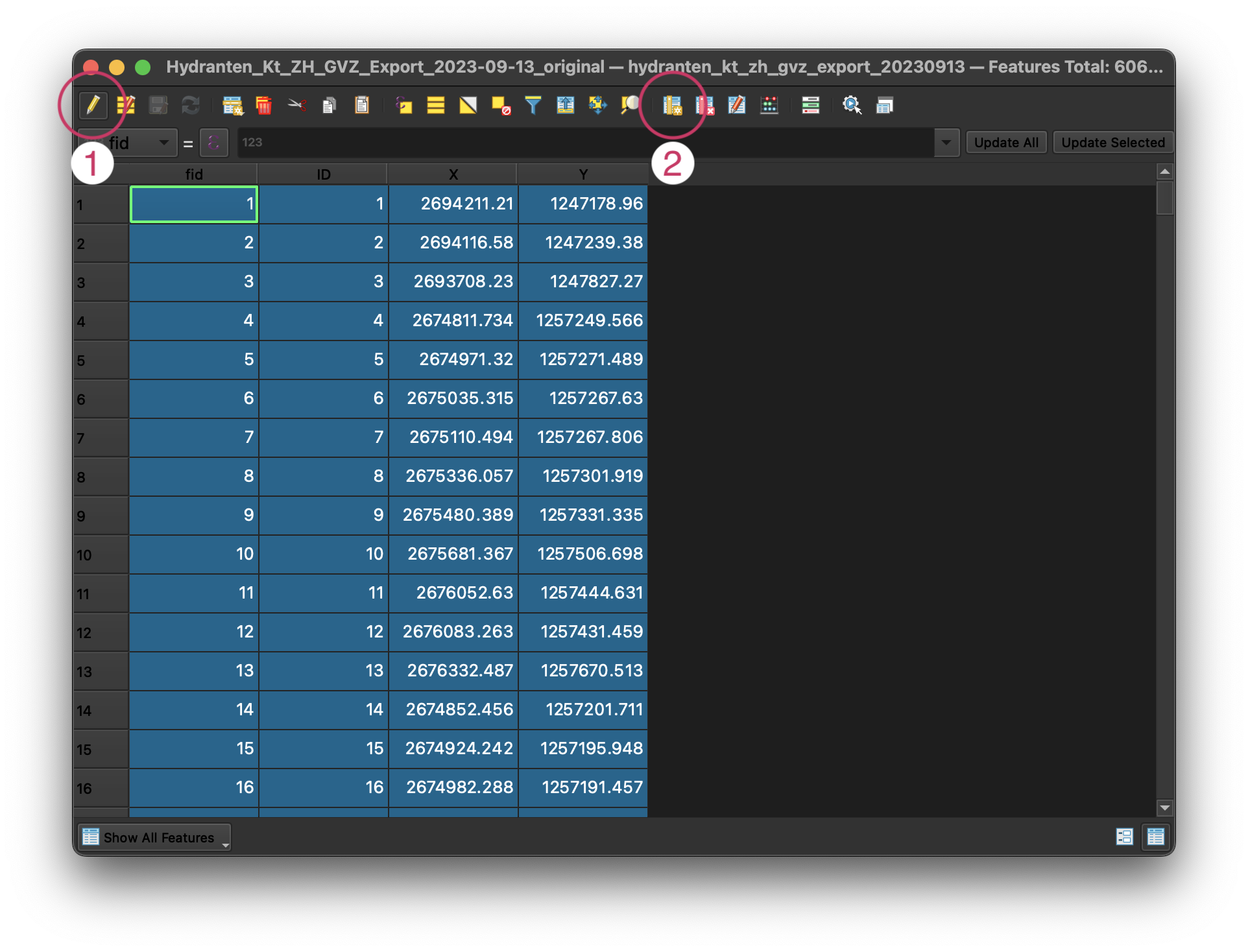 Übersicht Attribute Table