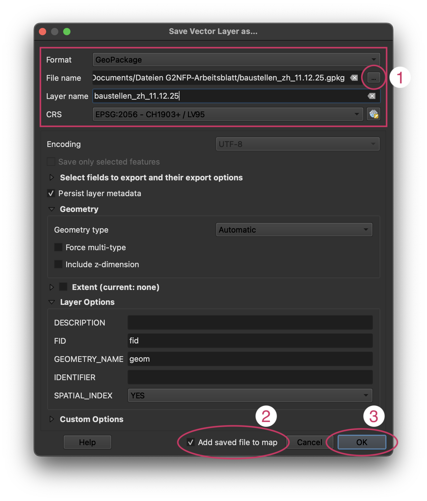 Feature Export Dialog