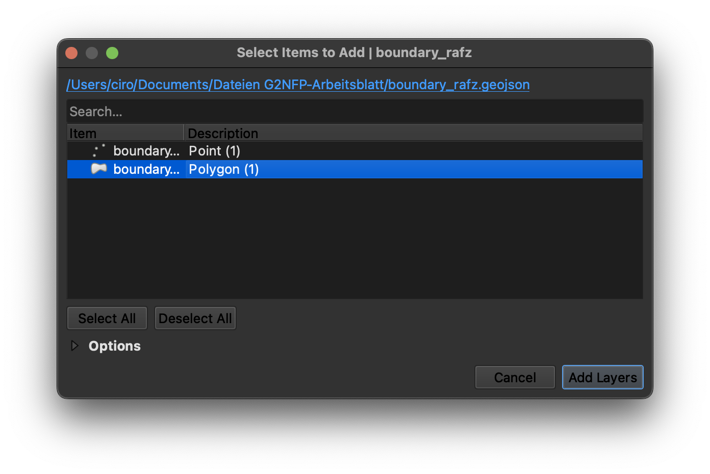 Wahldialog bei Import der Gemeindefläche