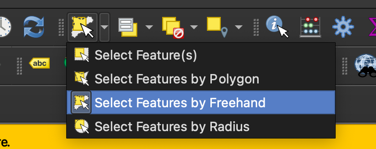 die Option "`Select Features by Freehand`"