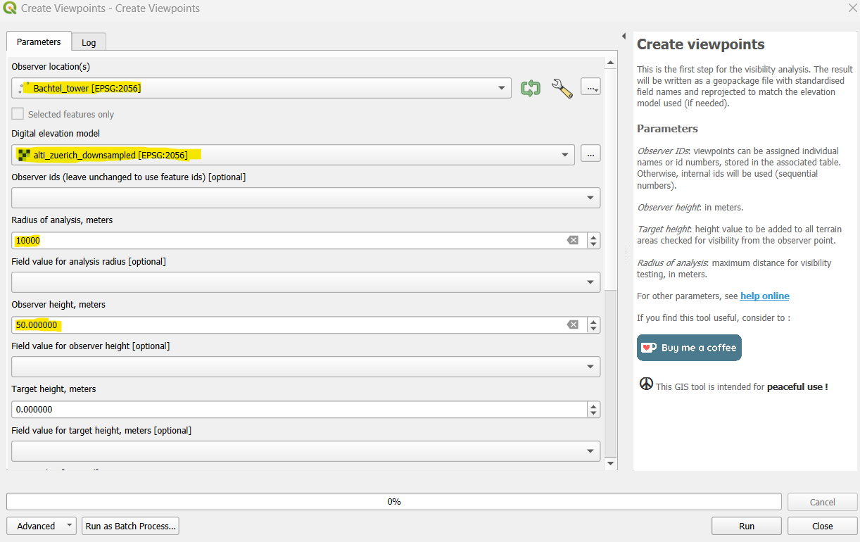 Anzupassende Parameter im "Create Viewpoints"-Tool
