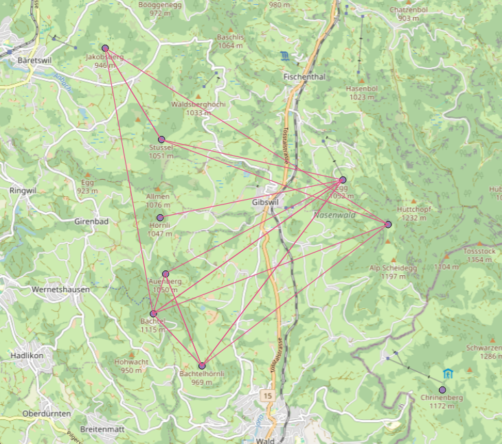 Resultat des "Intervisibility Network"-Tools.