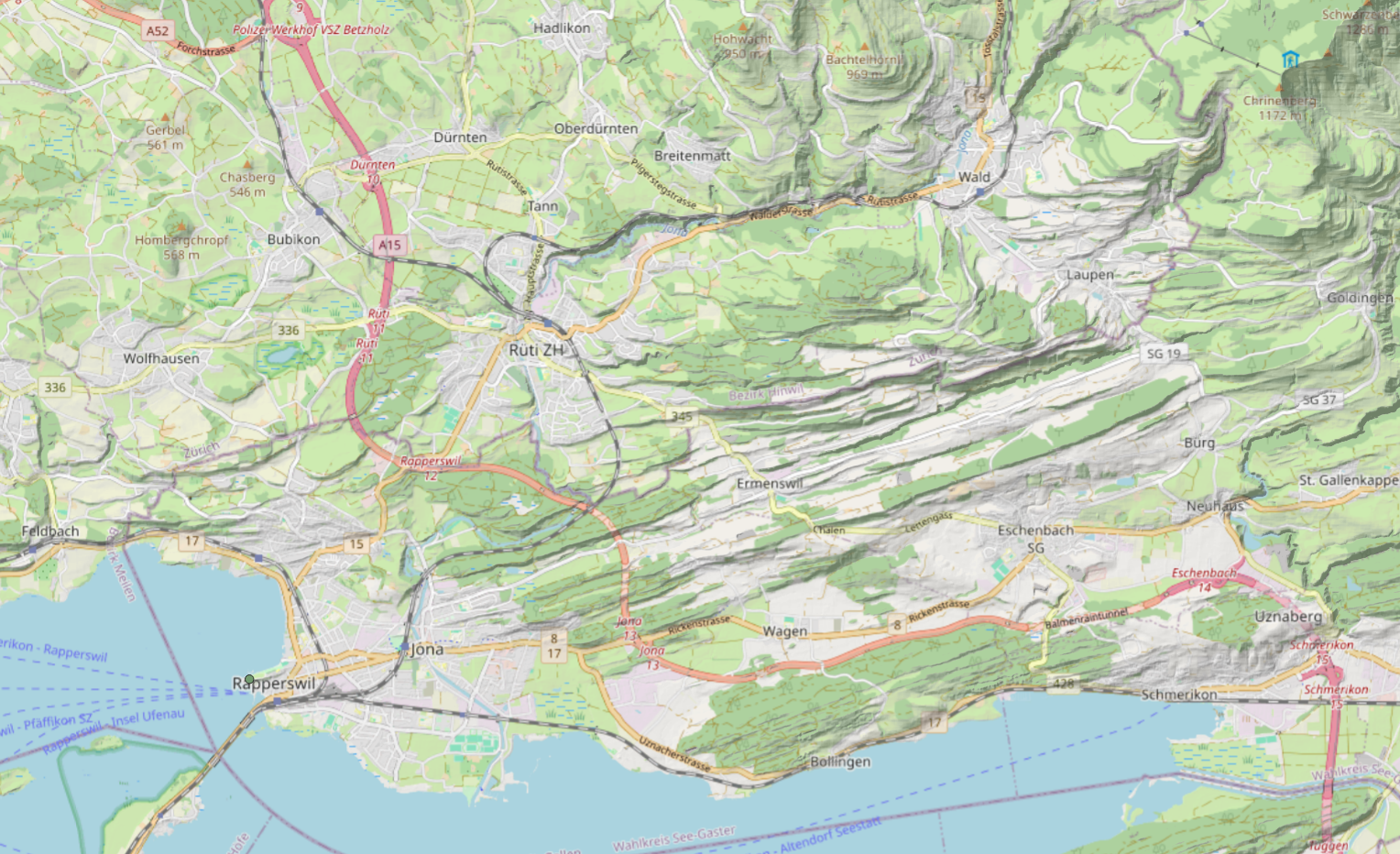 Kartenausschnitt mit angewandten Layereinstellungen
