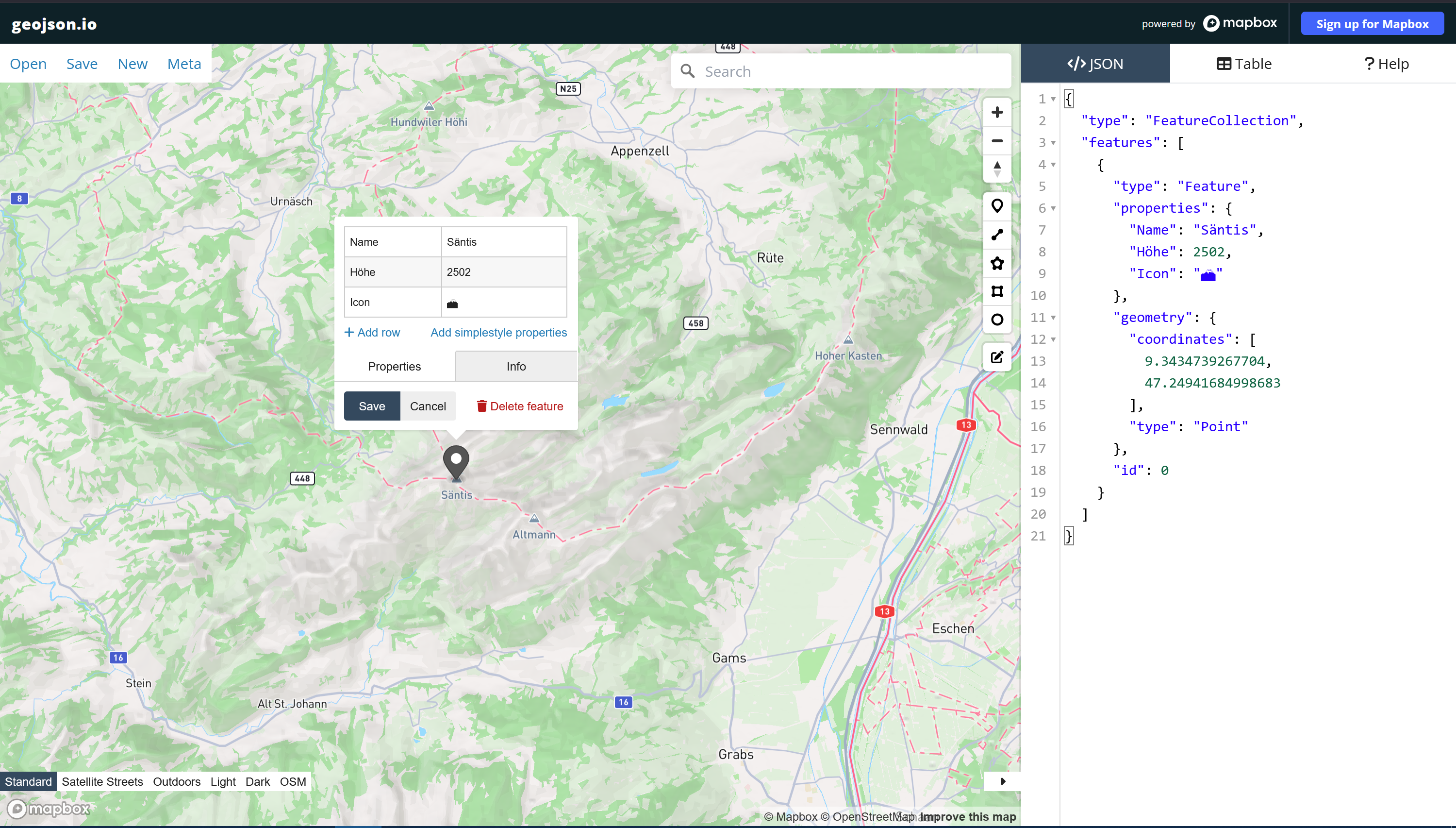 Punktmarkierung in geojson.io