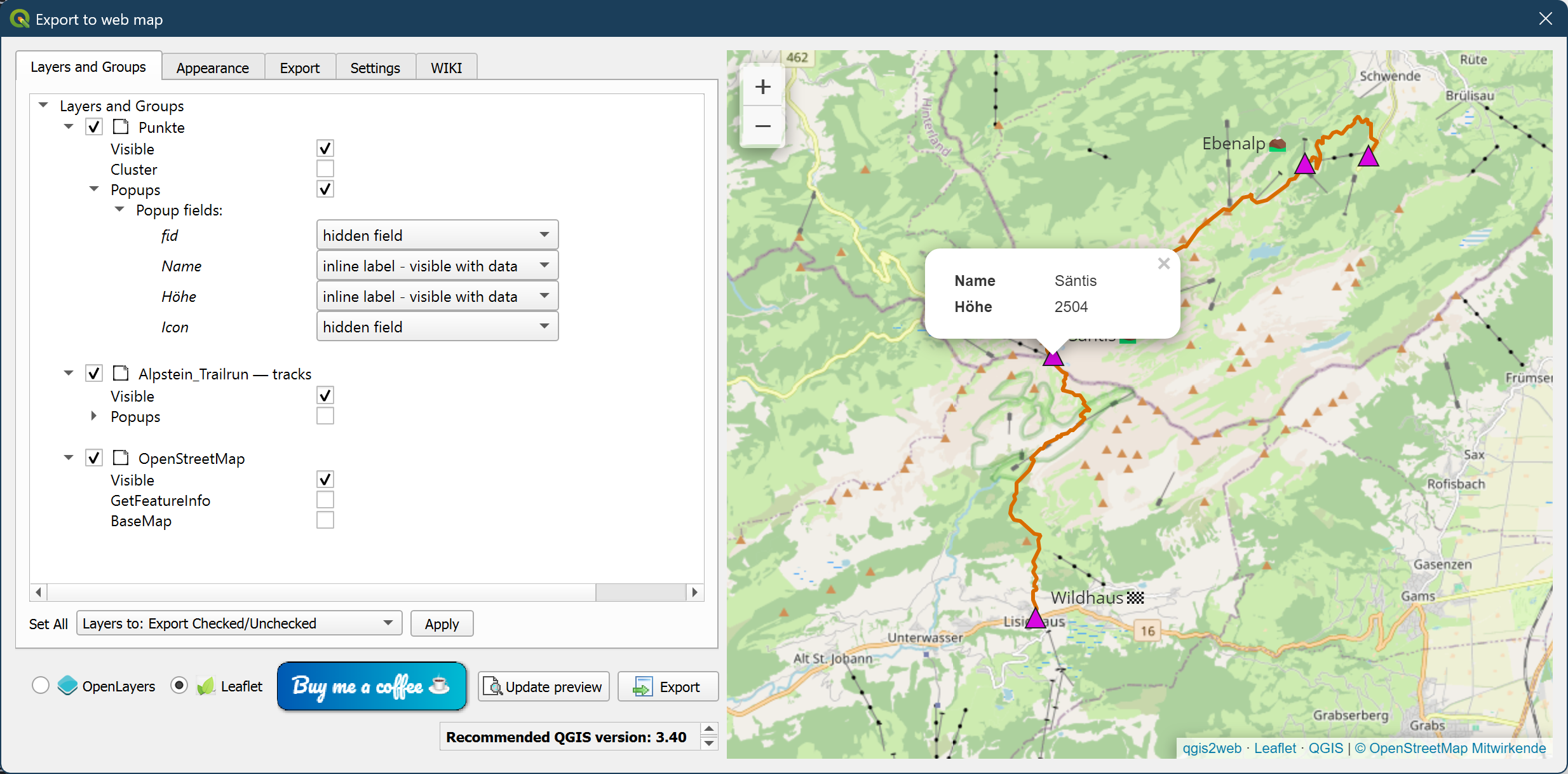 Einstellungen "Layers and Groups"