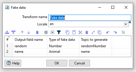 Configuration of the Fake Data Transform