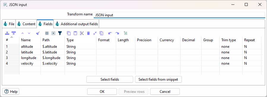JSON Input Transform