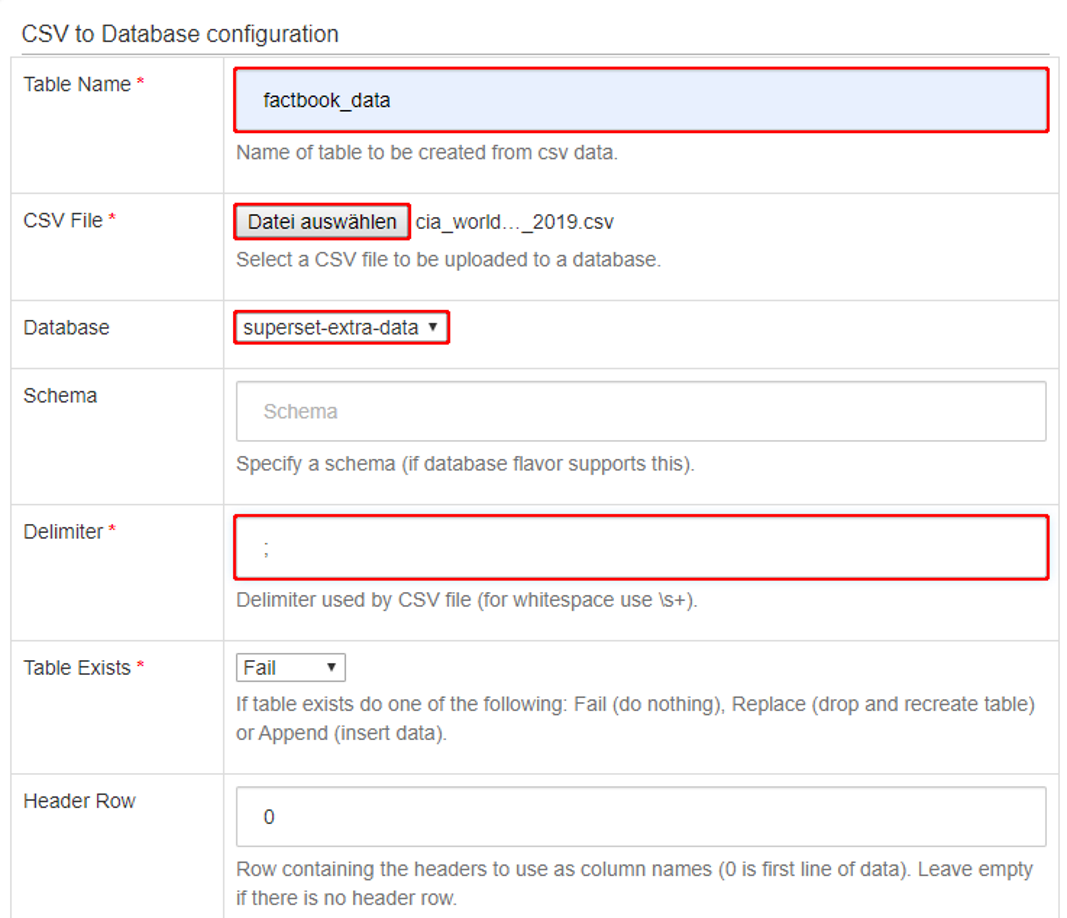 csv to db configuration