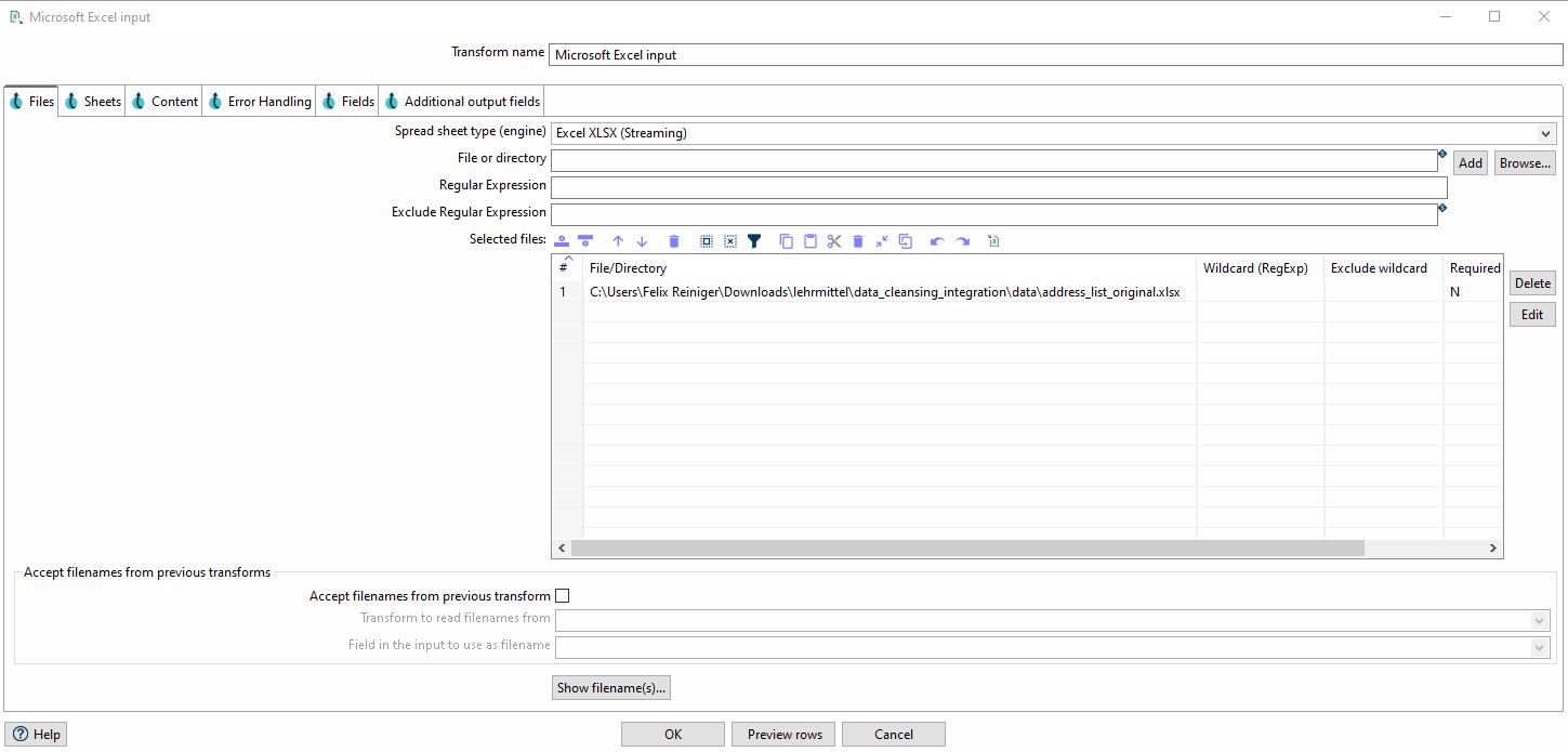 Apache Hop Input Excel