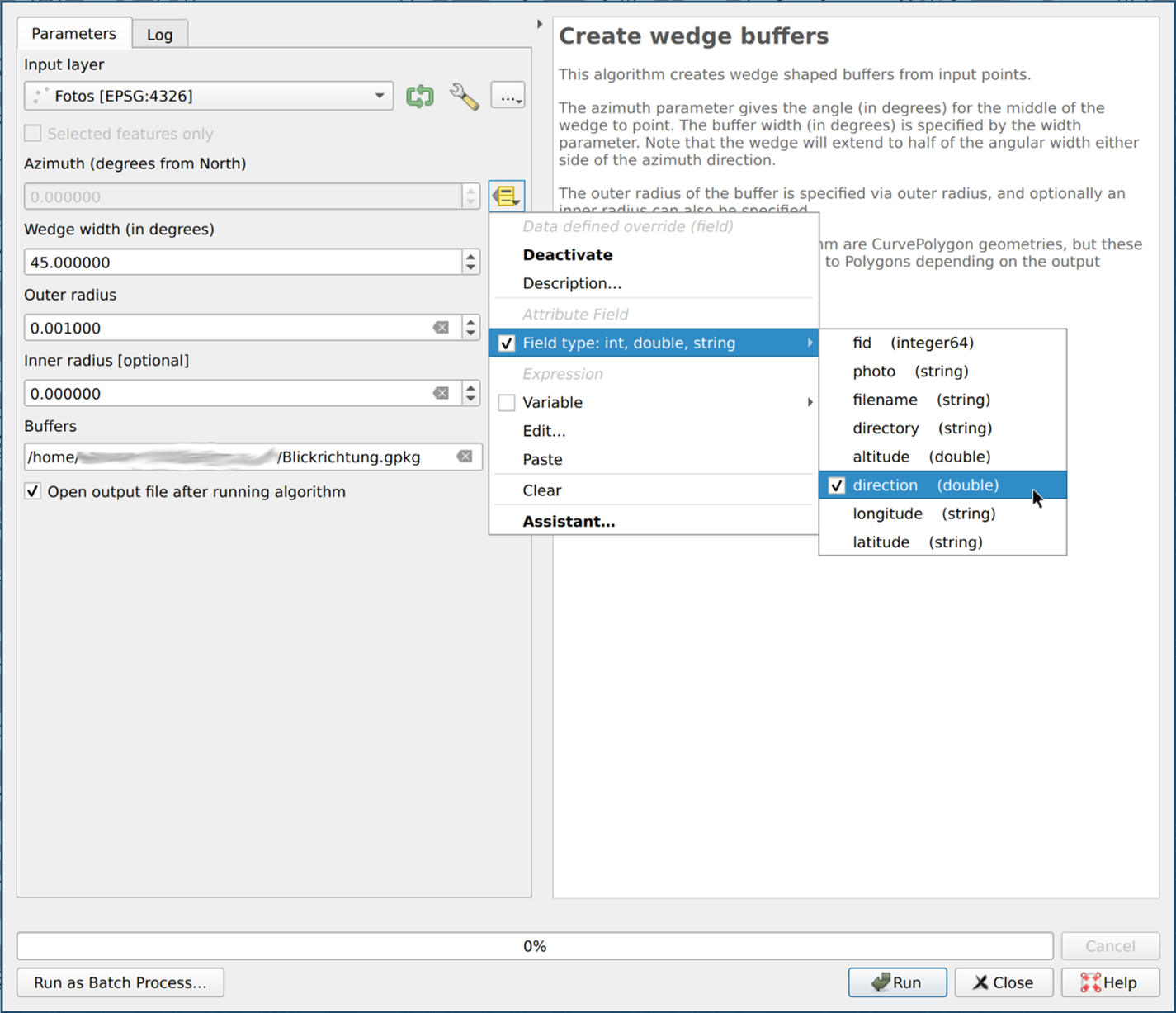 Tool dialog "Create wedge-shaped buffers"